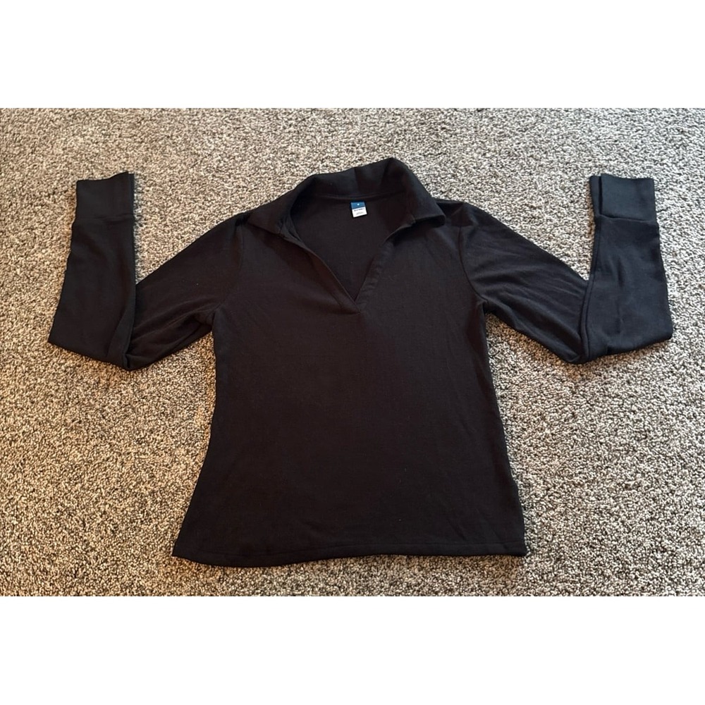 Old Navy Women's Black Split-Neck Long Sleeve Pullover Tee Size Small